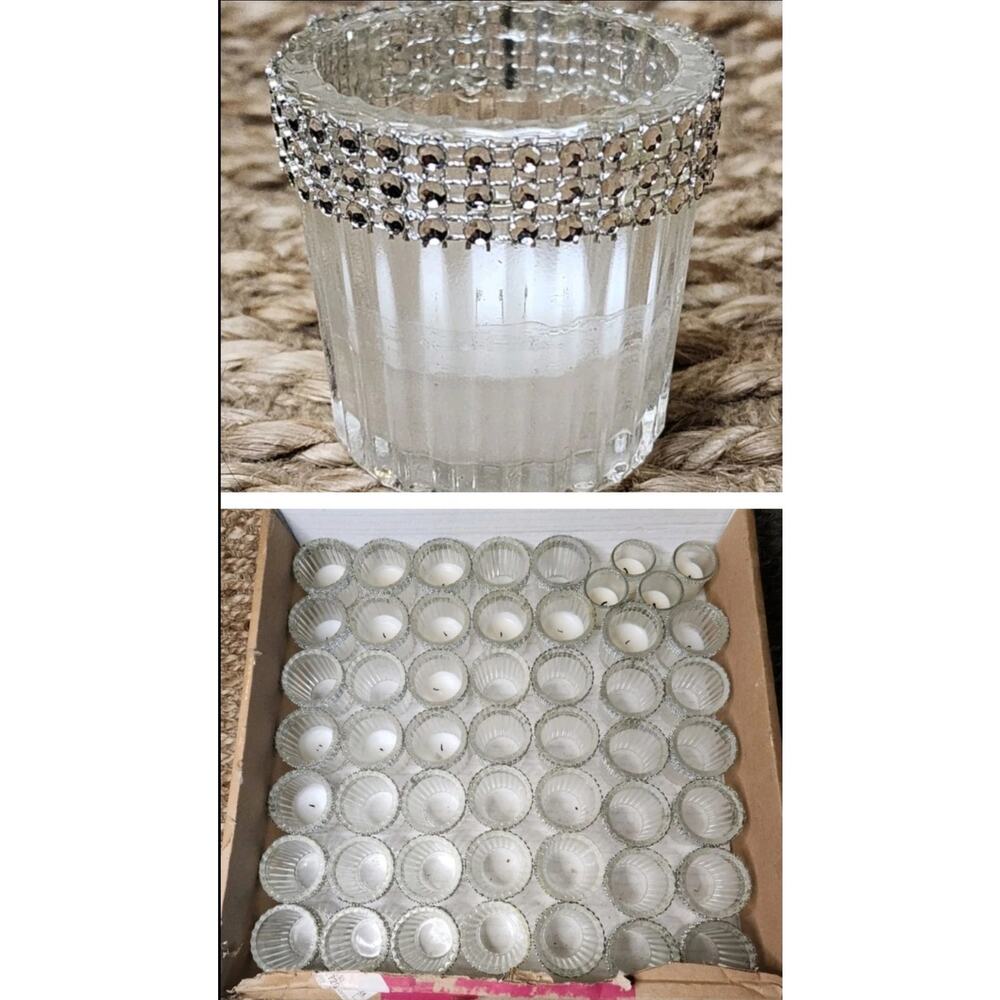 47 Ribbed Clear Embellished Glass Candle Holders Wedding Special Occasion